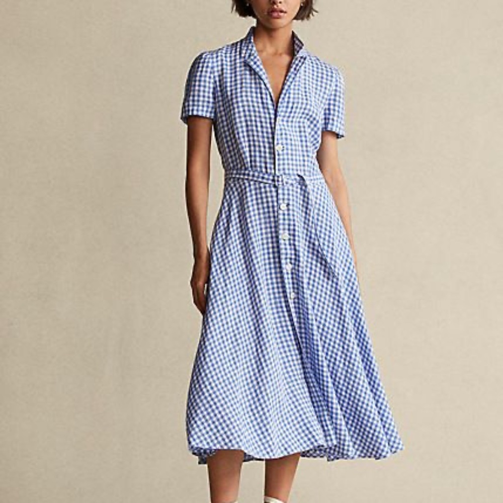 Polo Ralph Lauren Blue checked midi shirt dress